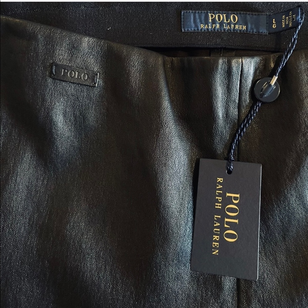 Polo Ralph Lauren Stretch Lamb Leather Black Skinny Pull On Pants NWT - Picture 8 of 9